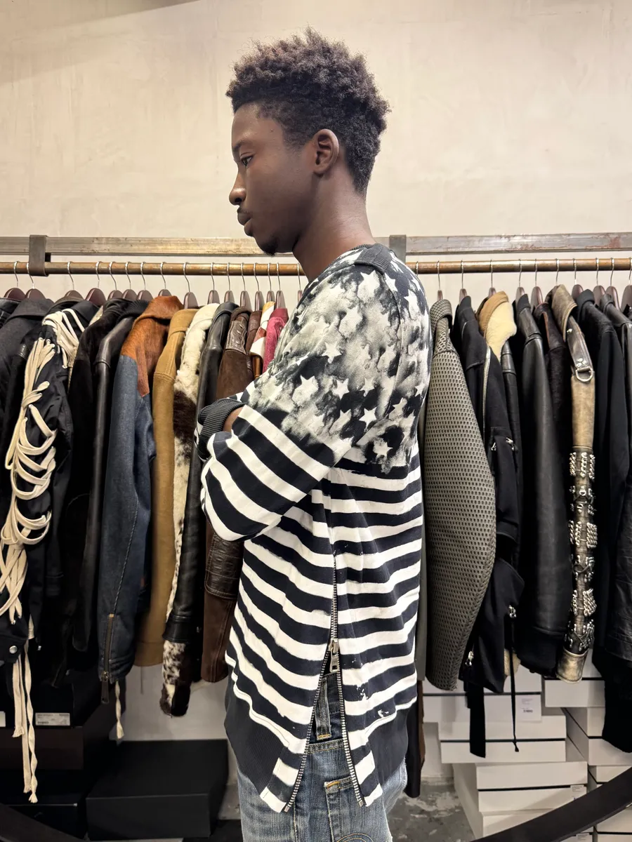 SS2018 Balmain USA Flag Black & White Striped Sweater - Image 4