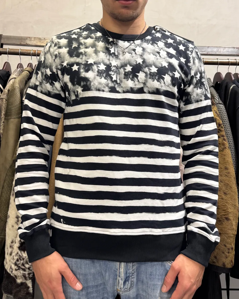 SS2018 Balmain USA Flag Black & White Striped Sweater - Image 3