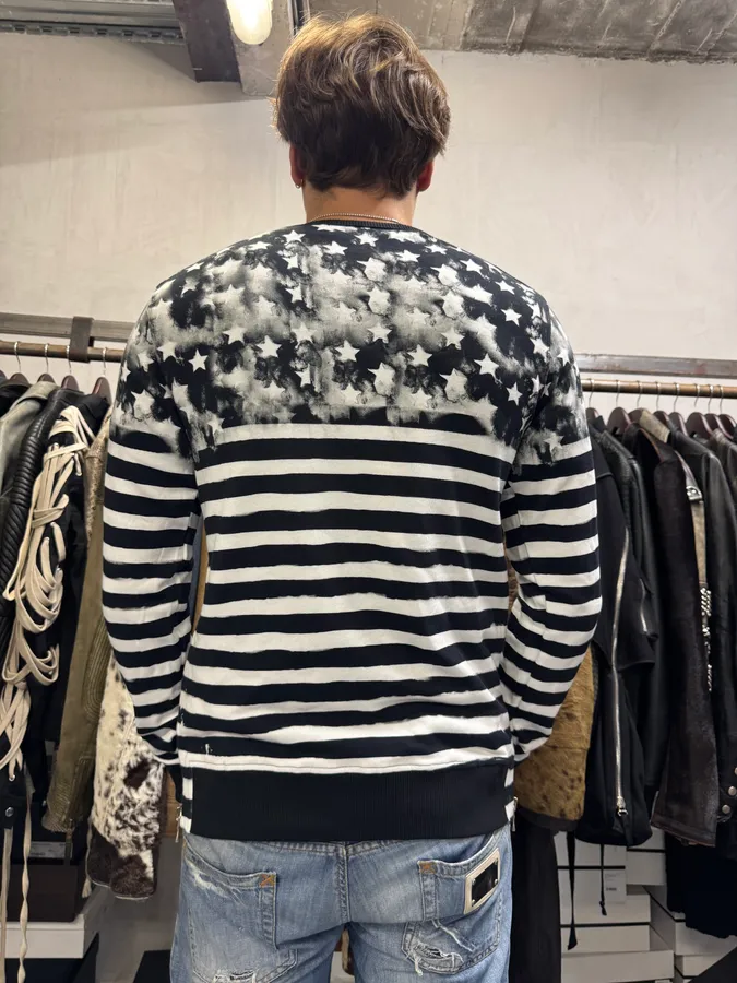 SS2018 Balmain USA Flag Black & White Striped Sweater - Image 4