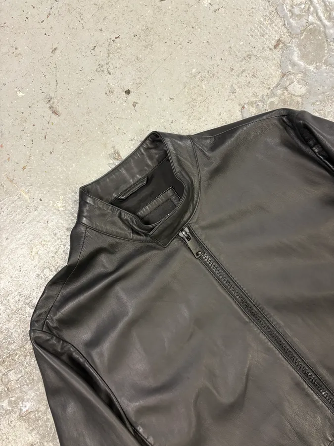SS2018 Emporio Armani Black Minimalist Leather Jacket - Image 8
