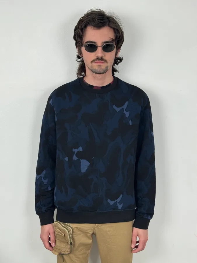 SS2018 Emporio Armani Navy Wool Camouflage Sweater - Image 2