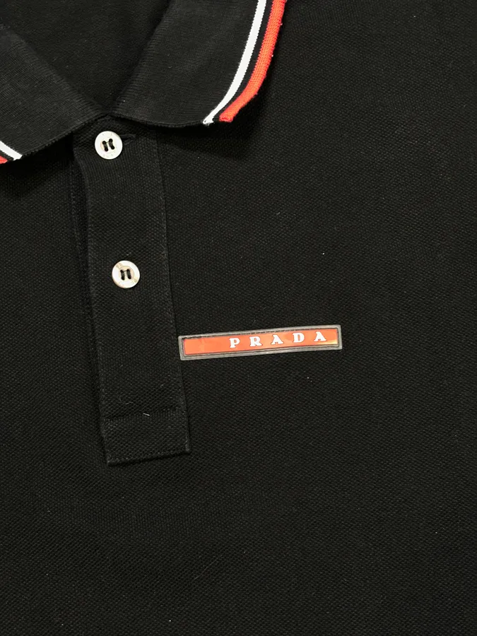SS2018 Prada Black Contrast Stripe Polo Shirt - Image 8