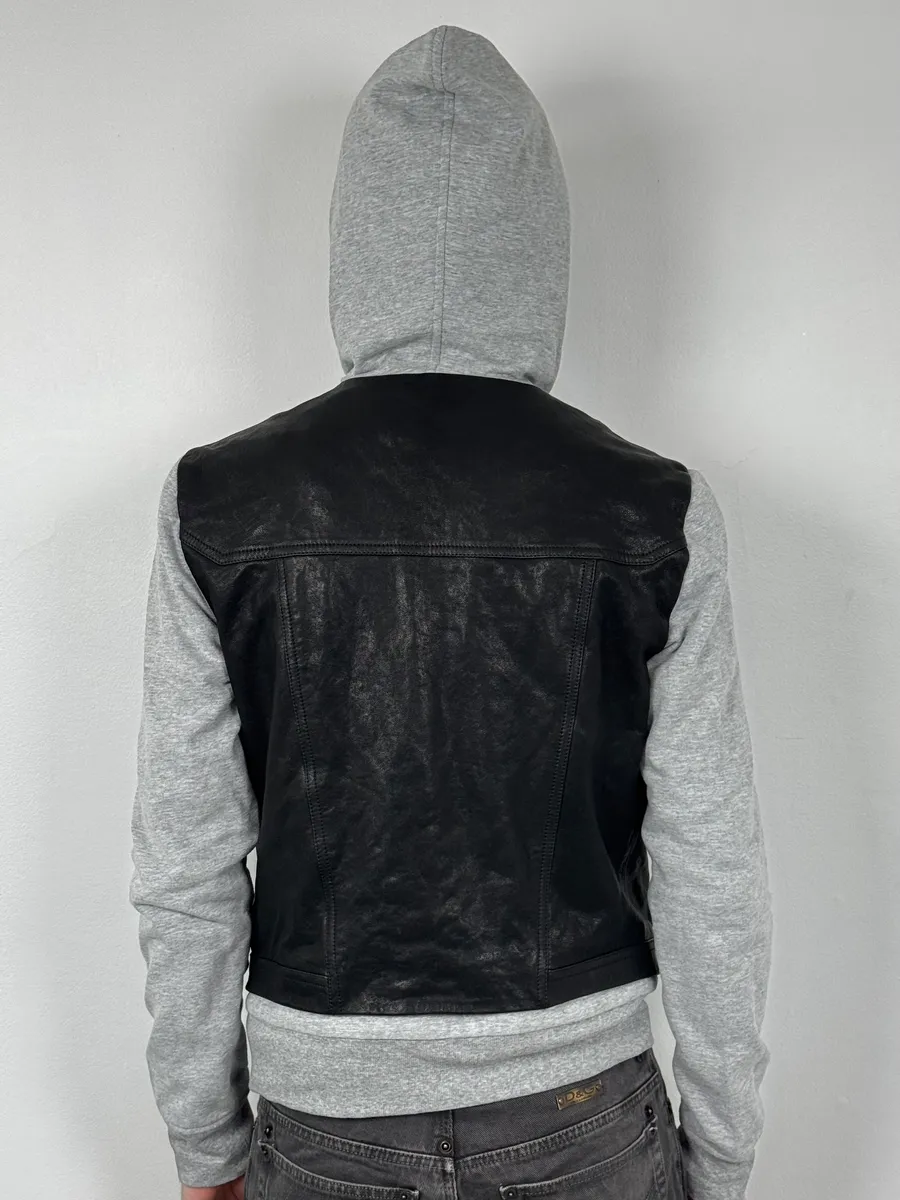 SS2019 Balmain Sample Grey & Black Horpist Leather Zip-Up Hooded Jacket - Image 4