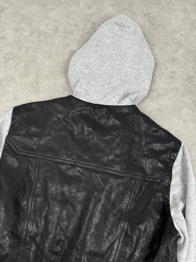 SS2019 Balmain Sample Grey & Black Horpist Leather Zip-Up Hooded Jacket - Image 8