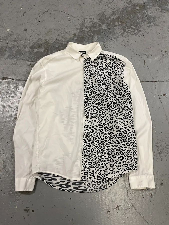 SS2019 Cavalli Black & White Asymmetrical Leopard Shirt - Image 3