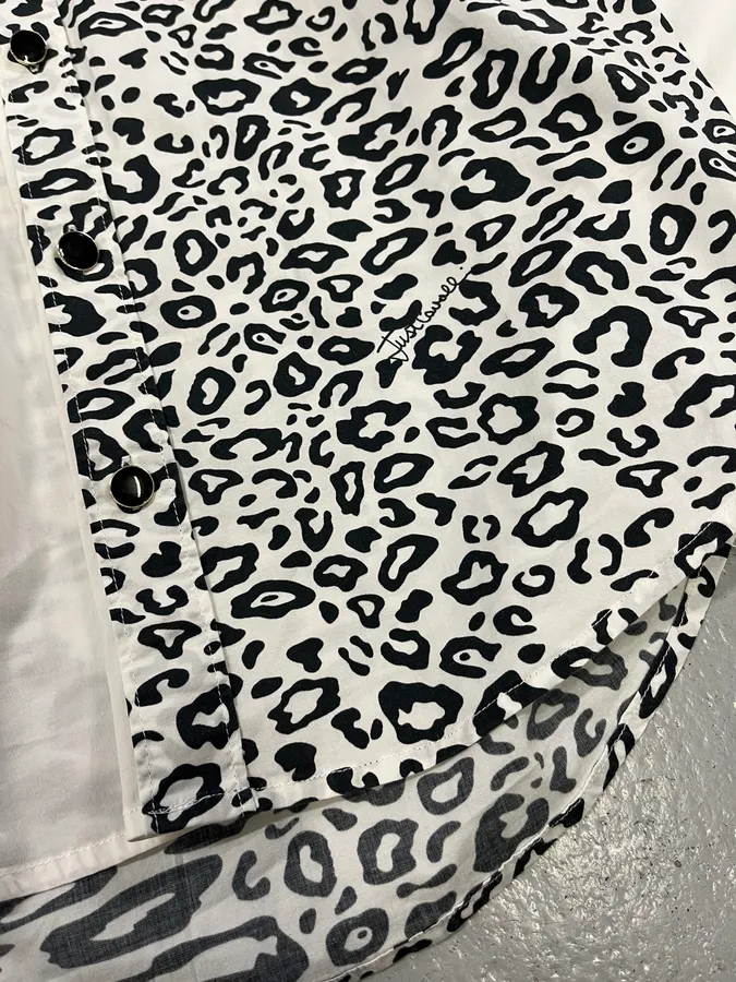 SS2019 Cavalli Black & White Asymmetrical Leopard Shirt - Image 5