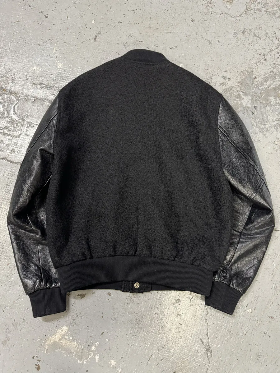 SS2019 Celine Black Varsity Teddy Leather Jacket by Hedi Slimane - Image 4