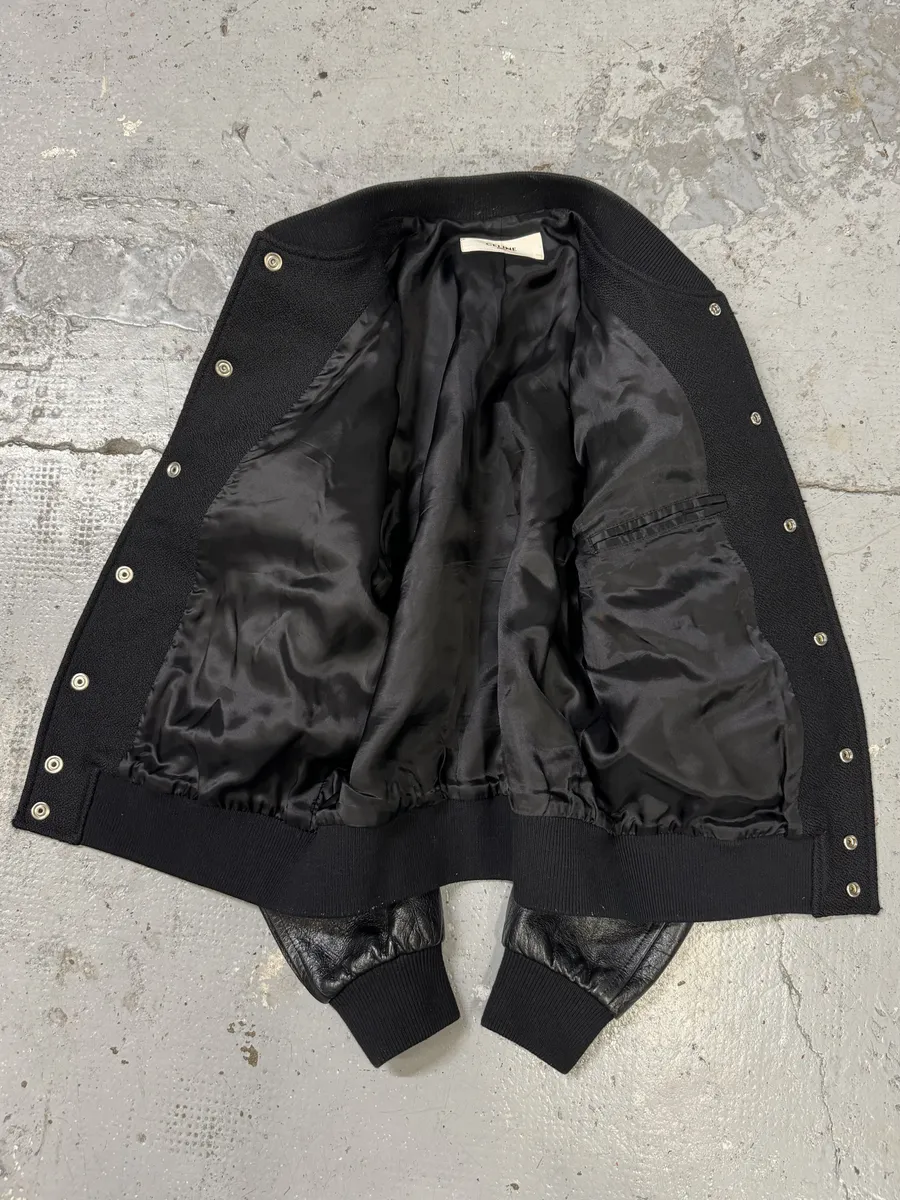 SS2019 Celine Black Varsity Teddy Leather Jacket by Hedi Slimane - Image 6