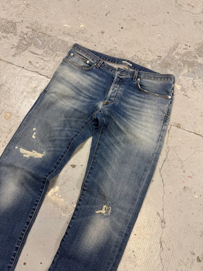 SS2019 Dior Blue Slim Distressed Denim Jeans - Image 5