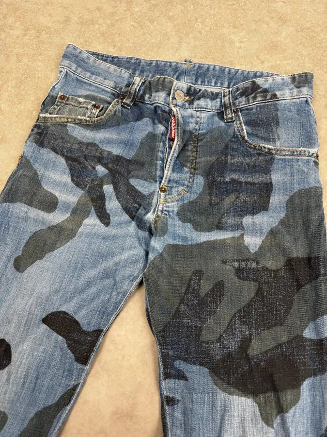 SS2019 DSquared2 Blue Camo Denim Jeans - Image 6