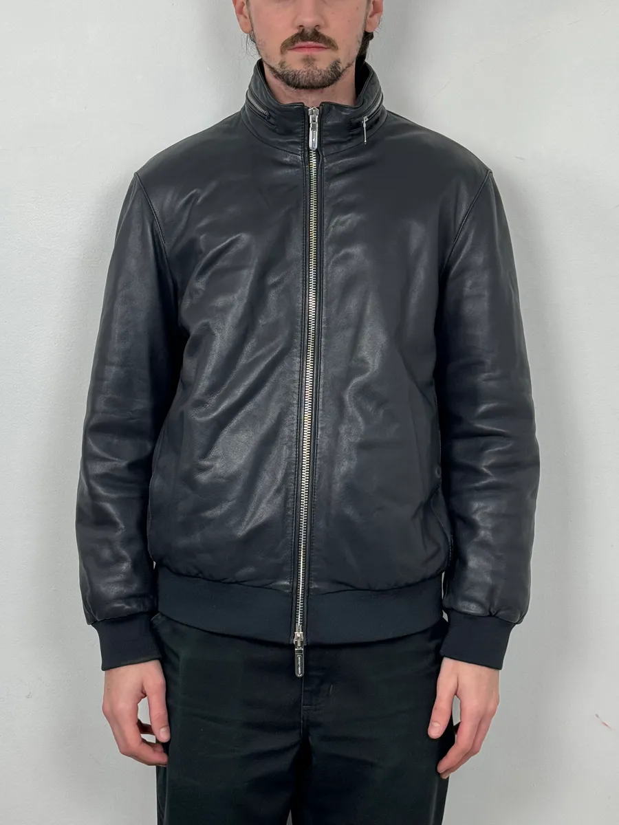 SS2019 Emporio Armani Black Leather Minimalist Jacket - Image 2