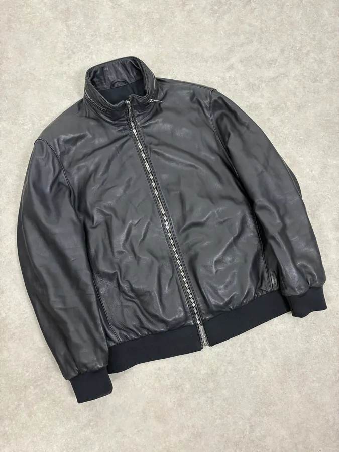 SS2019 Emporio Armani Black Leather Minimalist Jacket - Image 4