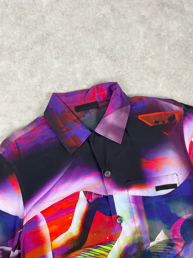 SS2019 Prada Psychedelic Amethyst Silk Bowling Shirt - Image 4