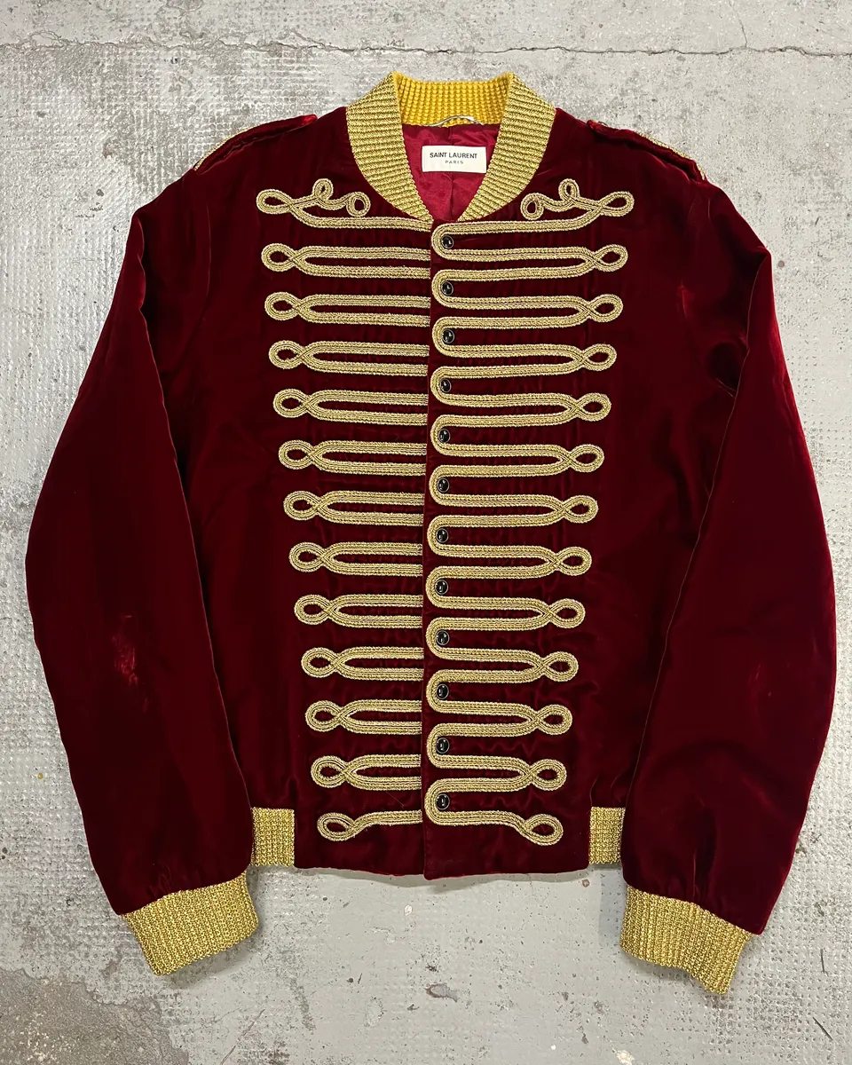 SS2019 Saint Laurent Bordeaux Velvet Gold Napoleon Officer Jacket