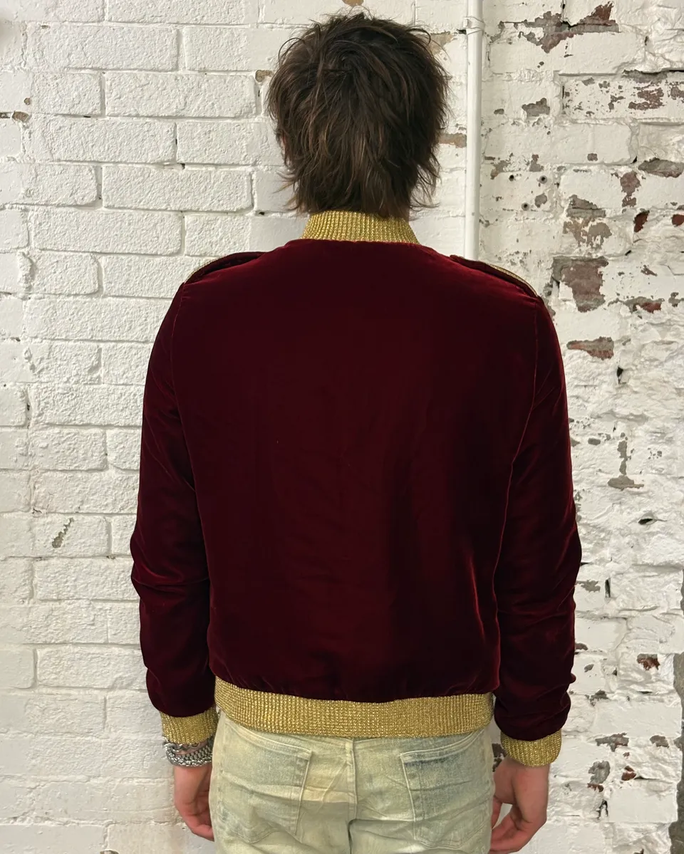 SS2019 Saint Laurent Bordeaux Velvet Gold Napoleon Officer Jacket - Image 3
