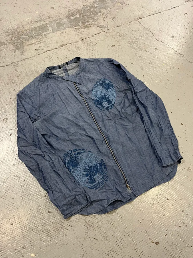 SS2020 Emporio Armani Blue Fingerprint Embroidered Soft Shirt Jacket - Image 7