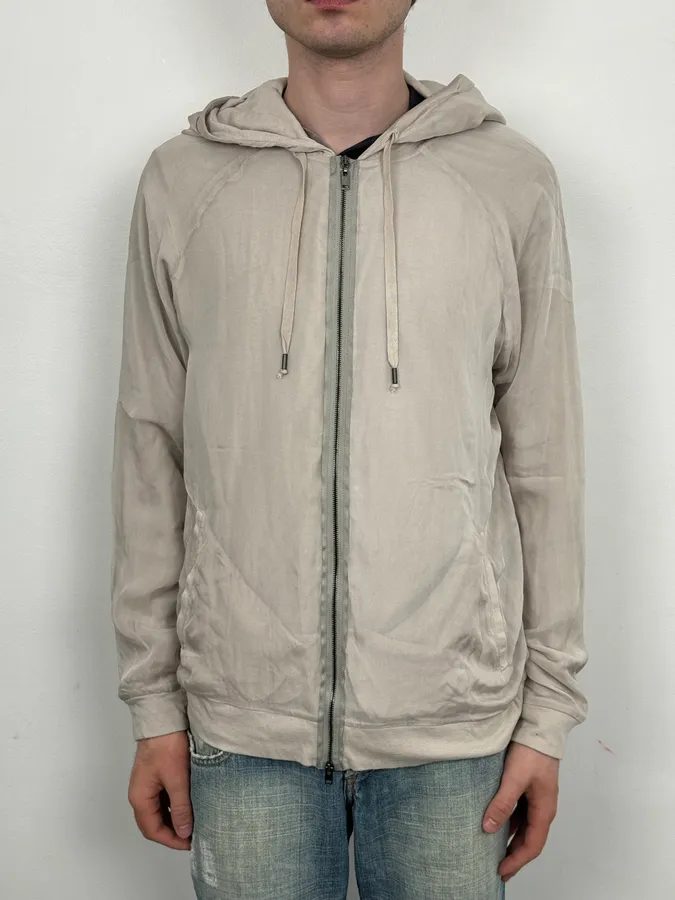 SS2020 Lanvin Beige Silk Layered Zip-up Hoodie - Image 2