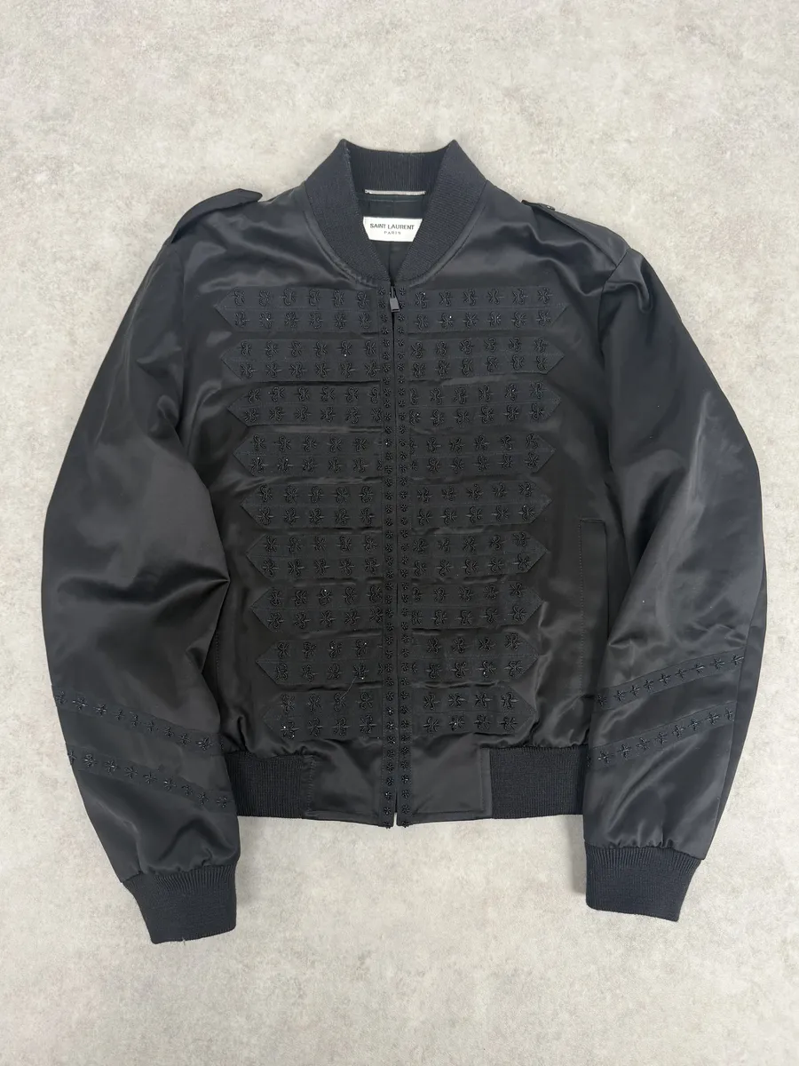 SS2020 Saint Laurent Officer Black Satin Bomber Jacket