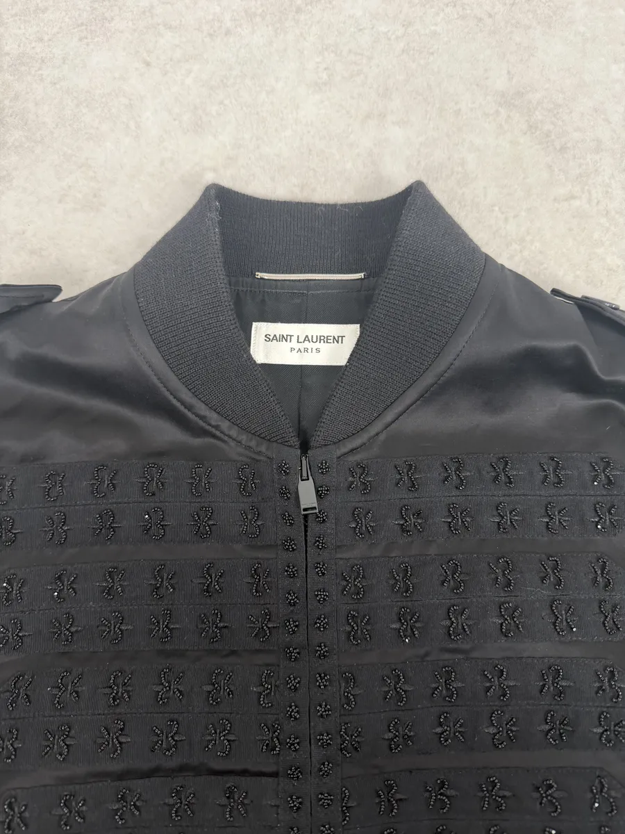 SS2020 Saint Laurent Officer Black Satin Bomber Jacket - Image 10