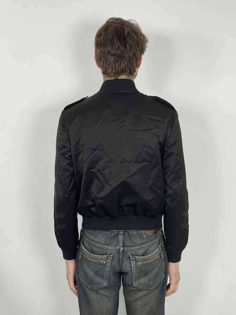 SS2020 Saint Laurent Officer Black Satin Bomber Jacket - Image 4