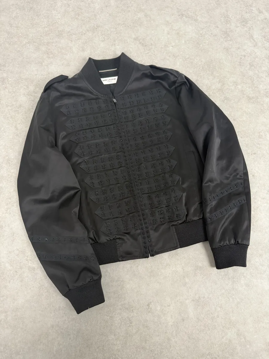 SS2020 Saint Laurent Officer Black Satin Bomber Jacket - Image 5