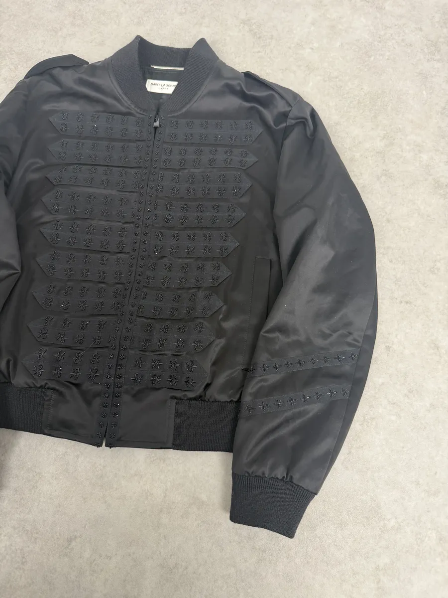SS2020 Saint Laurent Officer Black Satin Bomber Jacket - Image 6