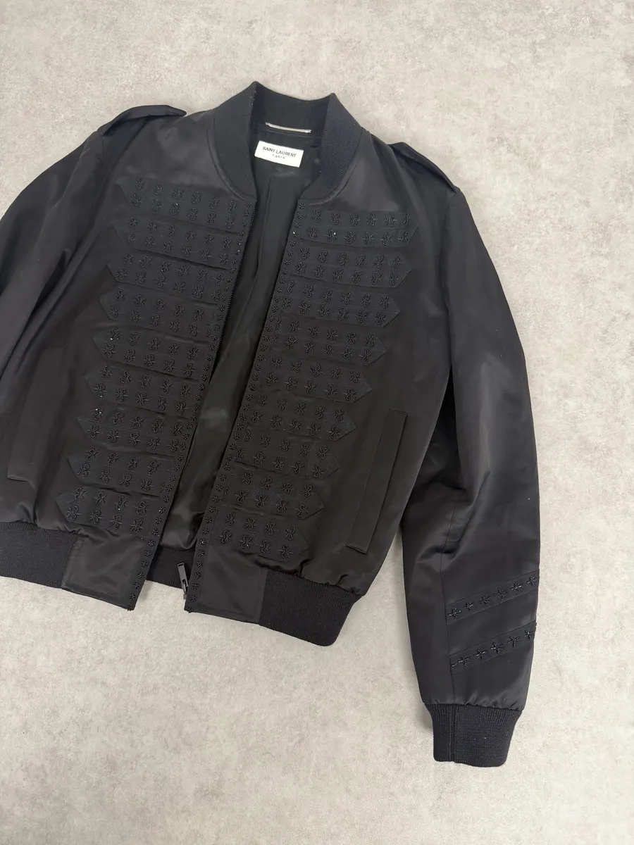 SS2020 Saint Laurent Officer Black Satin Bomber Jacket - Image 7