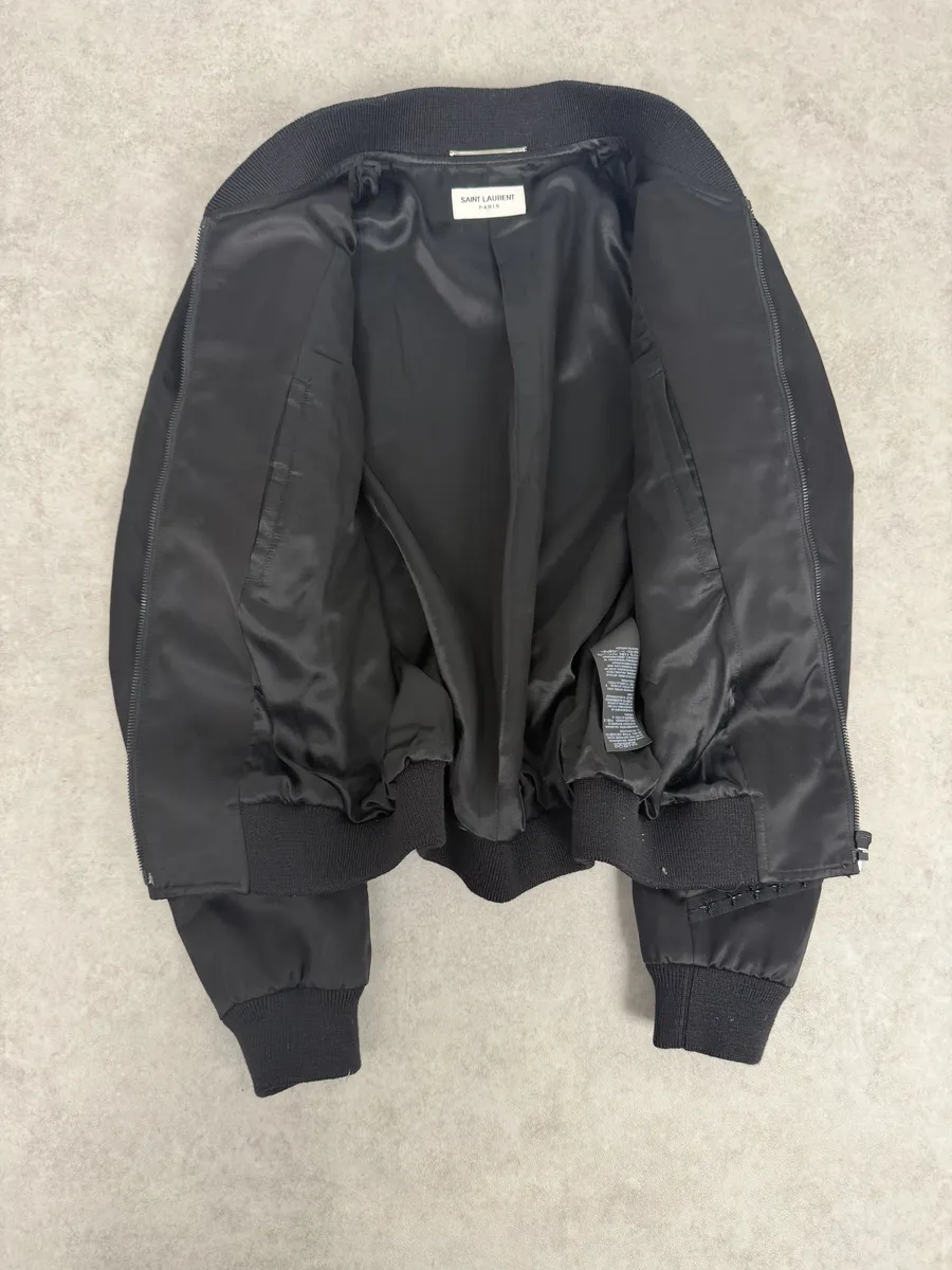 SS2020 Saint Laurent Officer Black Satin Bomber Jacket - Image 8