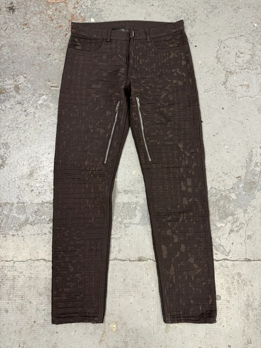 SS2021 Givenchy Brown 2 Zips Distressed Biker Pants