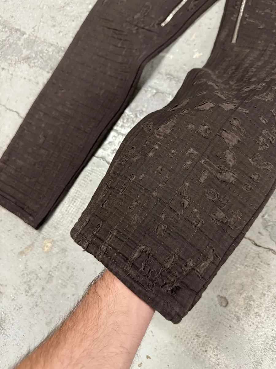 SS2021 Givenchy Brown 2 Zips Distressed Biker Pants - Image 12