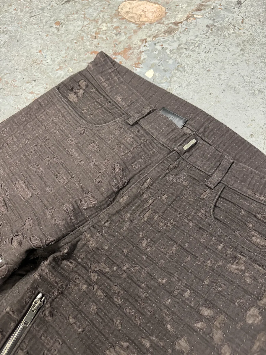 SS2021 Givenchy Brown 2 Zips Distressed Biker Pants - Image 13