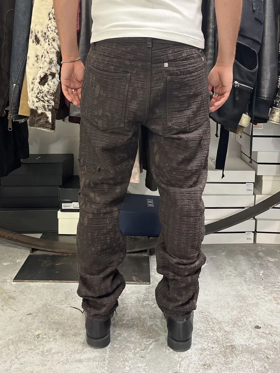SS2021 Givenchy Brown 2 Zips Distressed Biker Pants - Image 4