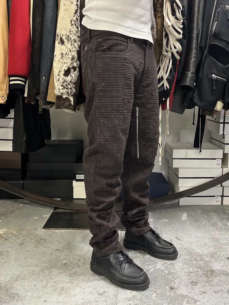 SS2021 Givenchy Brown 2 Zips Distressed Biker Pants - Image 5