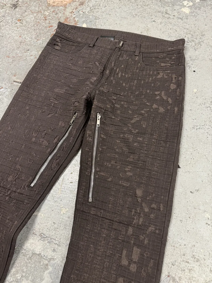 SS2021 Givenchy Brown 2 Zips Distressed Biker Pants - Image 6
