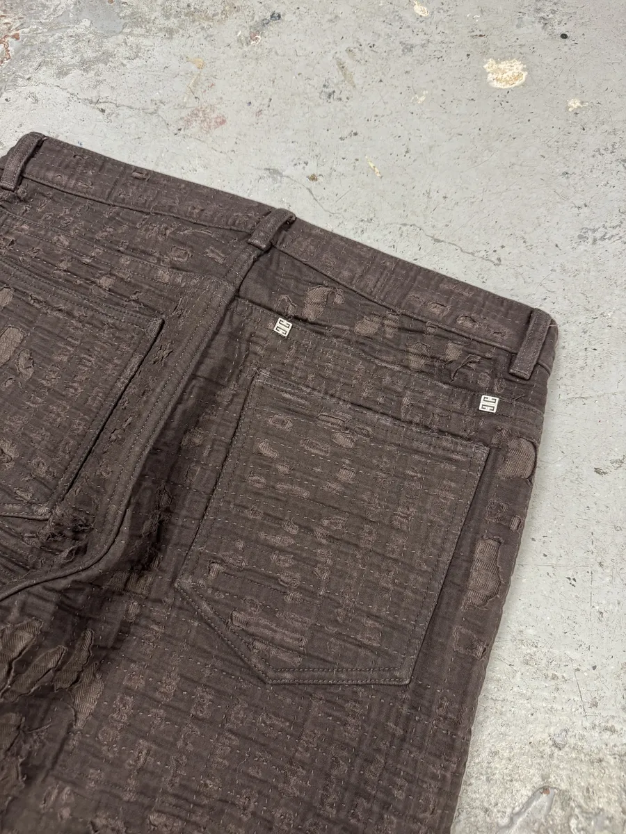 SS2021 Givenchy Brown 2 Zips Distressed Biker Pants - Image 7