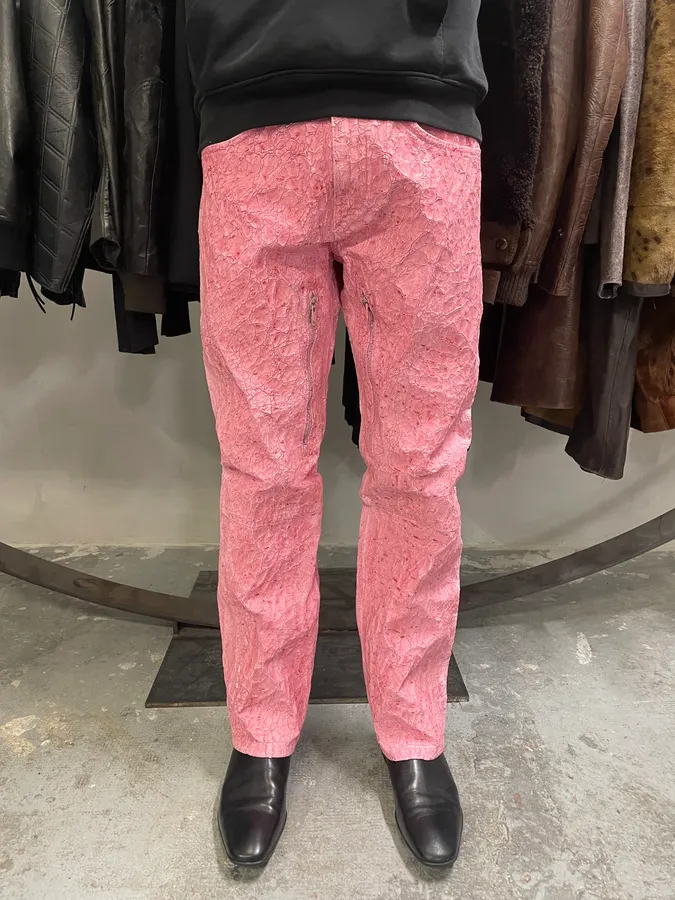 SS2021 Givenchy Pink Cracked Painted Leather Pants by Matthew Williams - Image 3