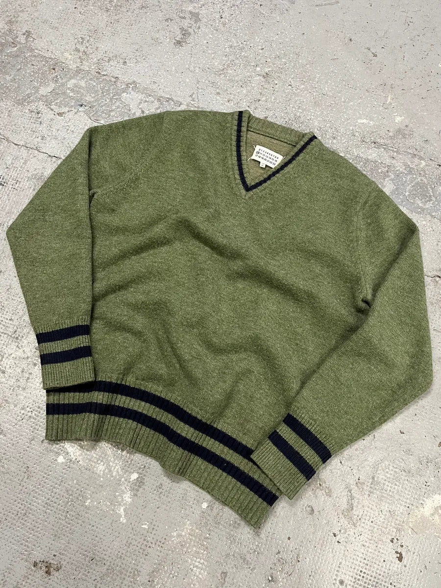 SS2021 Maison Margiela Olive V Neck Knit Wool Sweater - Image 5