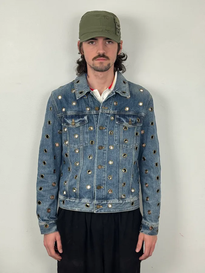 SS2021 Saint Laurent Light Blue Eyelet Denim Jacket - Image 2