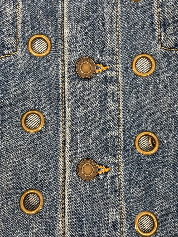 SS2021 Saint Laurent Light Blue Eyelet Denim Jacket - Image 9