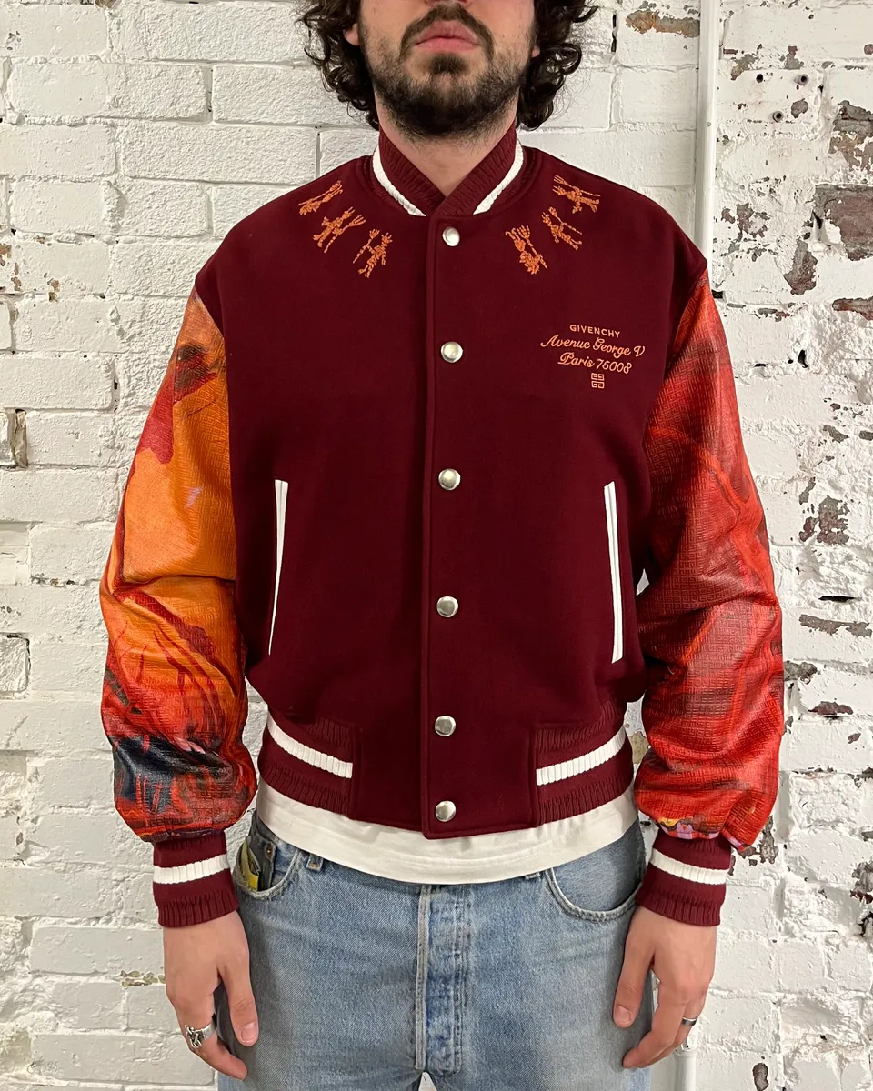 SS2022 Givenchy Josh Smith Demon Abstract Paint Orange Teddy Bomber Jacket - Image 2