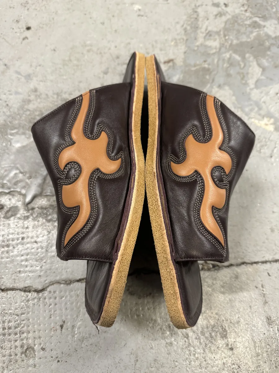SS2023 Dries Van Noten Black & Brown Cowboy Leather Slippers - Image 4