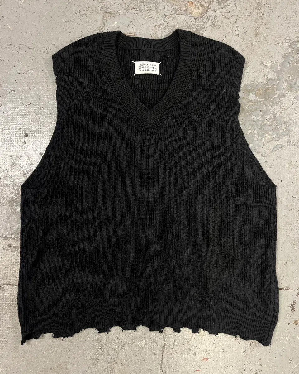 SS2023 Maison Margiela Distressed V Neck Black Sweater