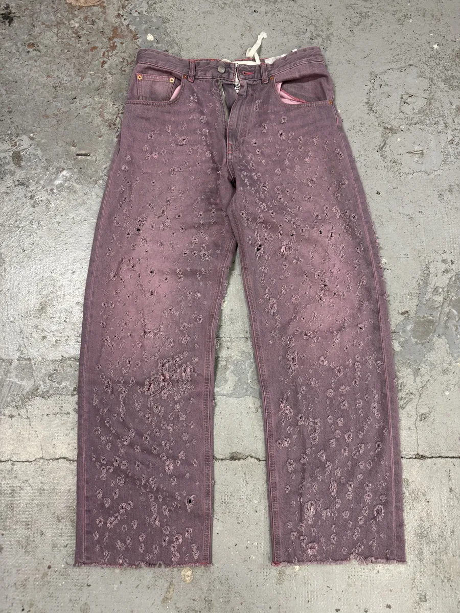 SS2023 Maison Margiela Pink Distressed Holes Jeans - Image 6