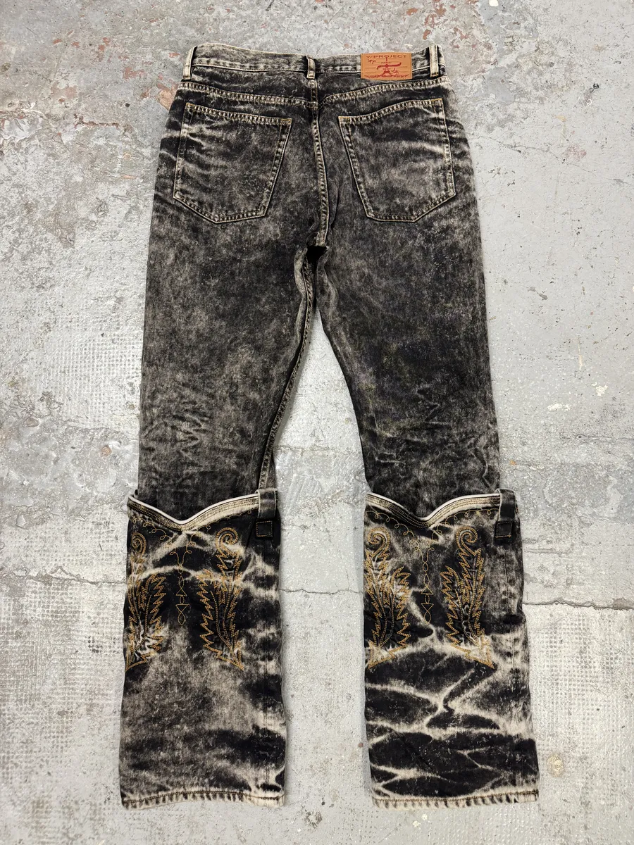 SS2023 Y/Project Black Acid Grey Wash Cowboy Astro Cavalier Jeans - Image 2