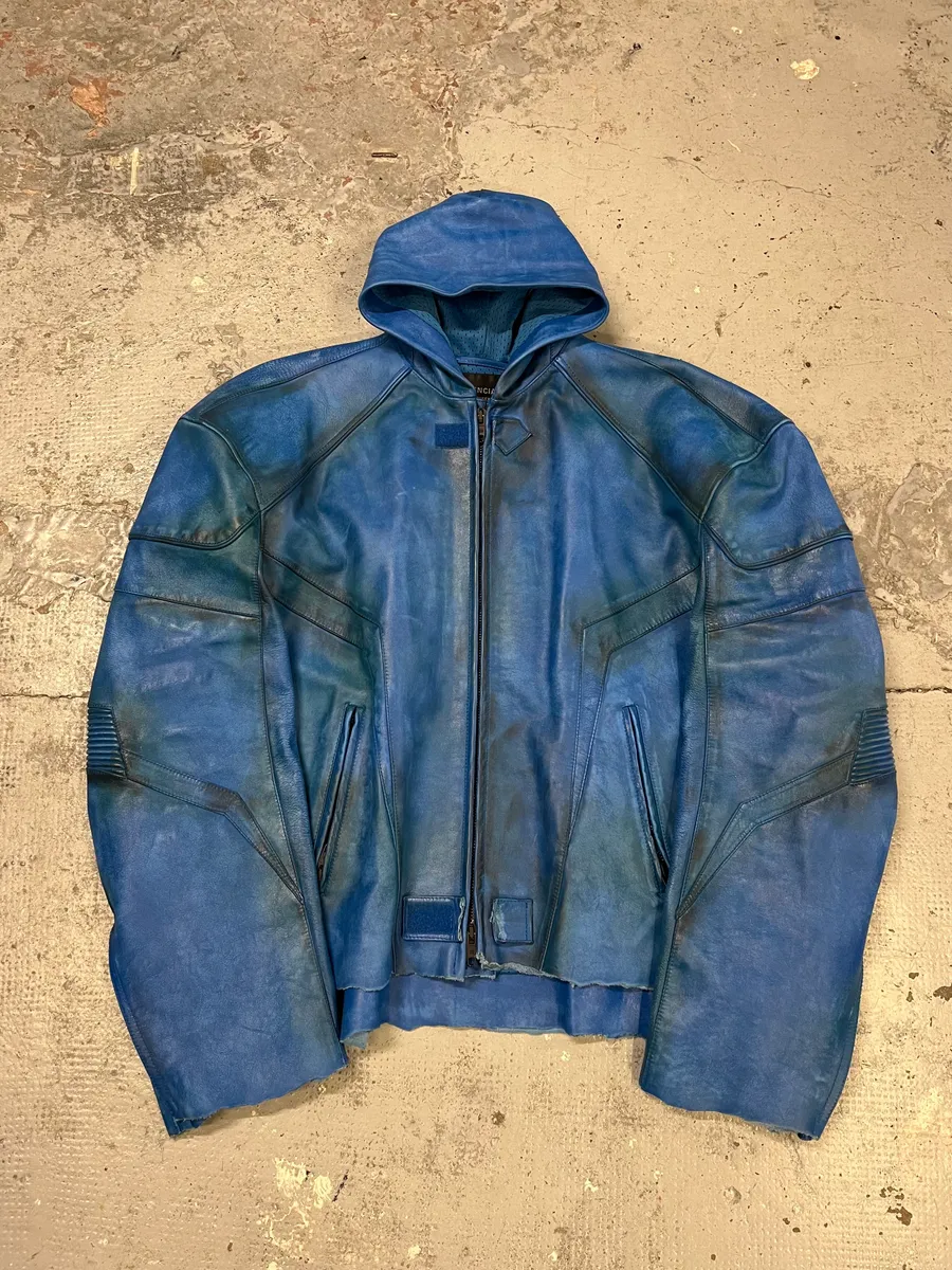 SS2024 Balenciaga Futuristic Armor Blue Leather Jacket