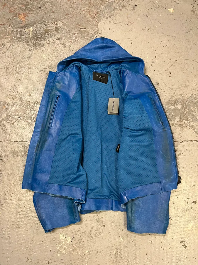 SS2024 Balenciaga Futuristic Armor Blue Leather Jacket - Image 12