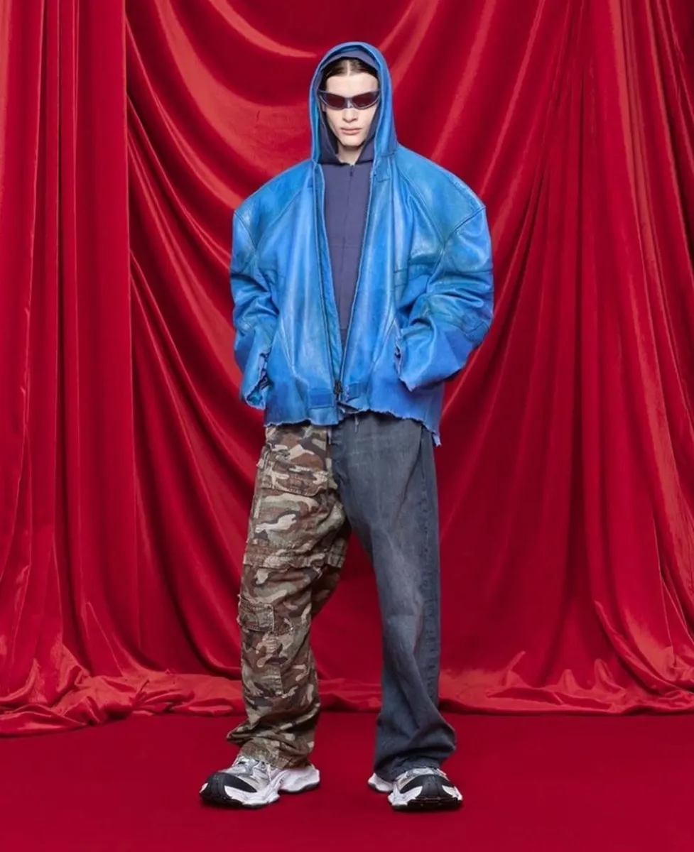SS2024 Balenciaga Futuristic Armor Blue Leather Jacket - Image 2
