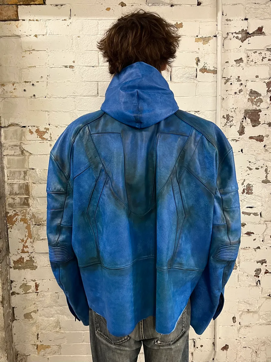SS2024 Balenciaga Futuristic Armor Blue Leather Jacket - Image 4