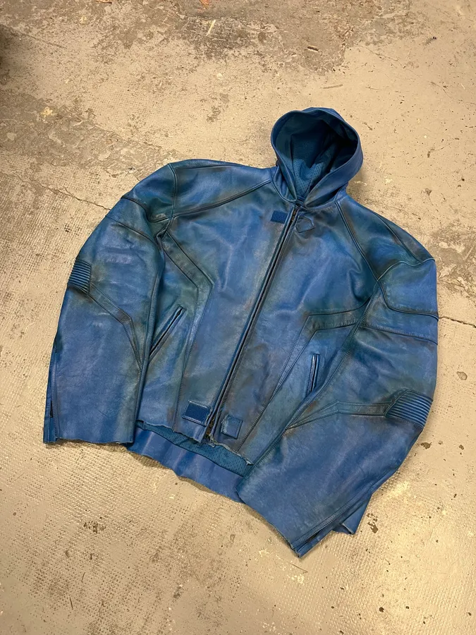 SS2024 Balenciaga Futuristic Armor Blue Leather Jacket - Image 5