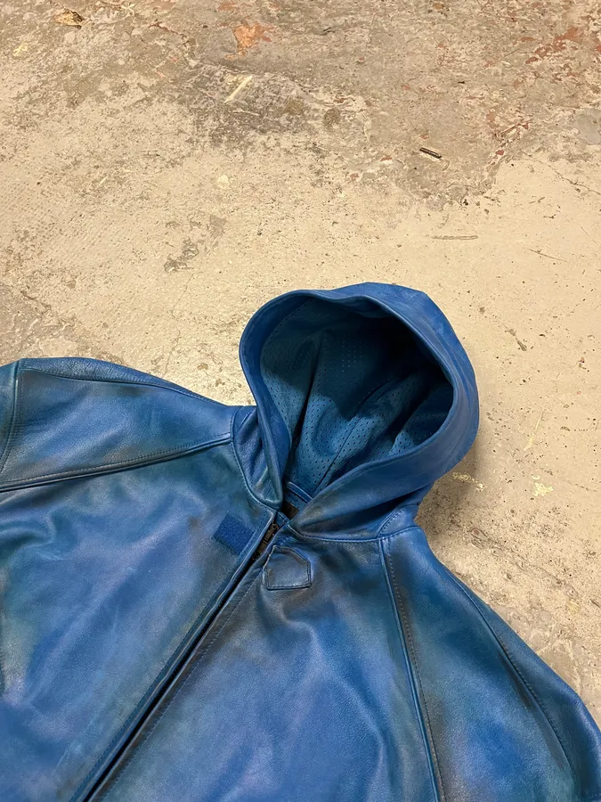 SS2024 Balenciaga Futuristic Armor Blue Leather Jacket - Image 6